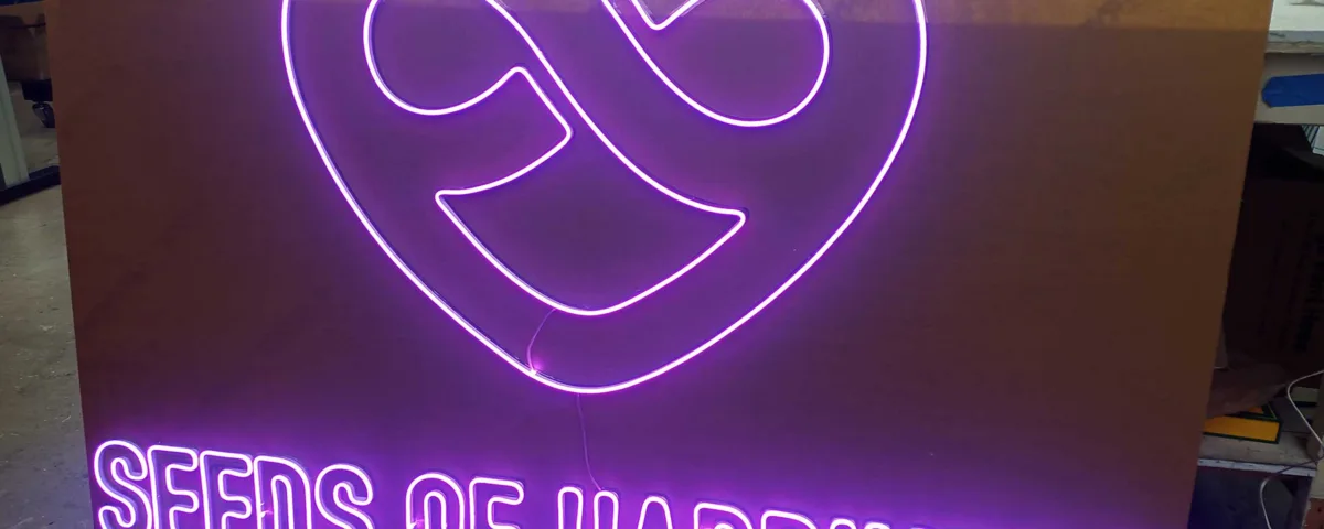 ‘SEED OF HAPPINESS’ Purple LED Neon Sign