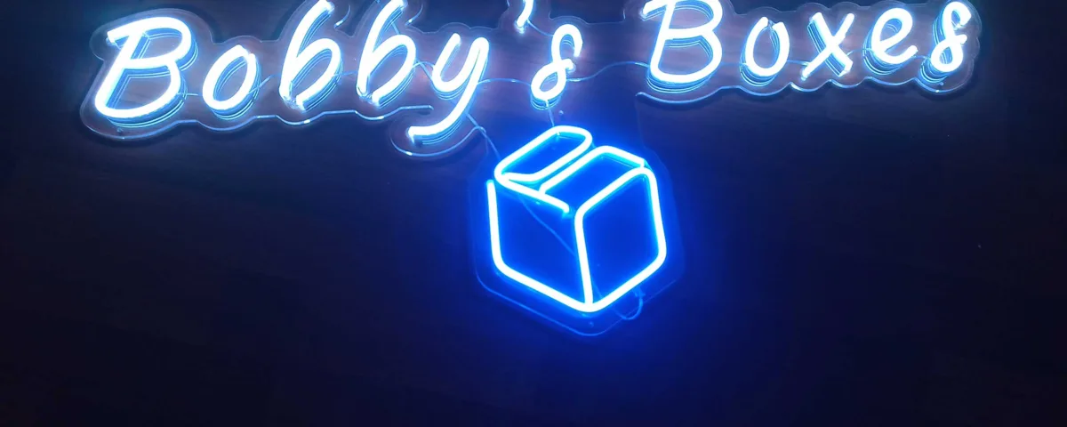 ‘Bobbys´s Boxes’ Light Blue and Blue LED Neon Sign