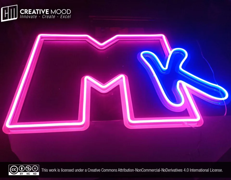 ‘‘MK’ Pink and Blue LED Neon Sign