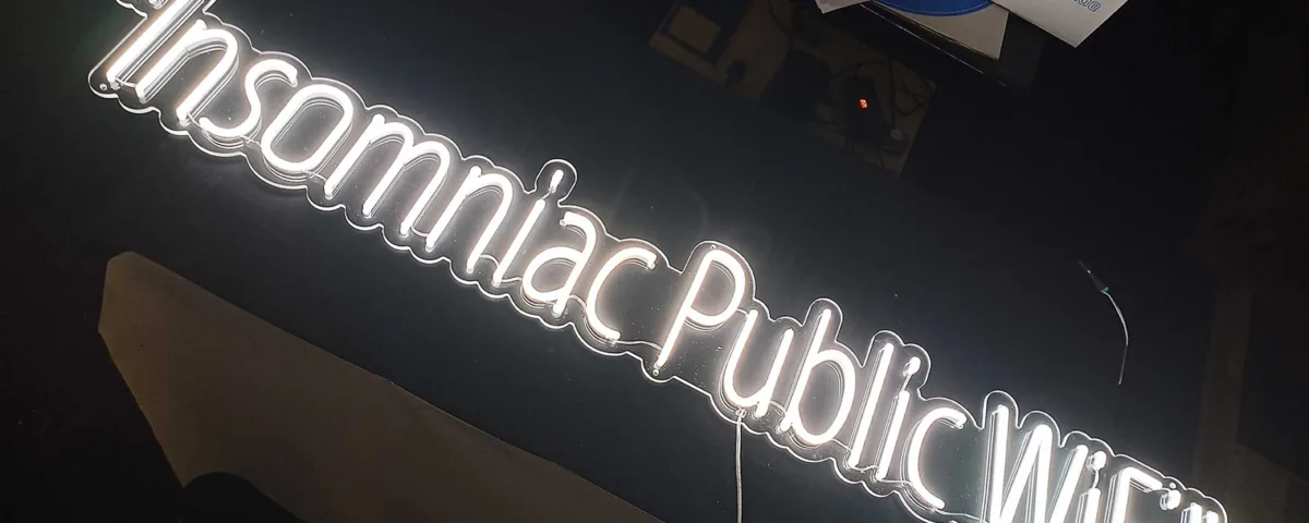‘Insomniac Public WiFi’ Cool White LED Neon Sign