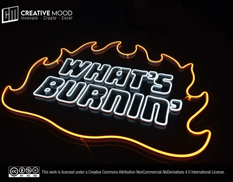 ‘What’s Burnin’ Cool White LED Neon Sign