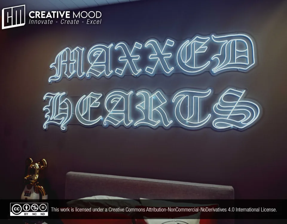 ‘MAXXED HEARTS’ Light Blue LED Neon Sign