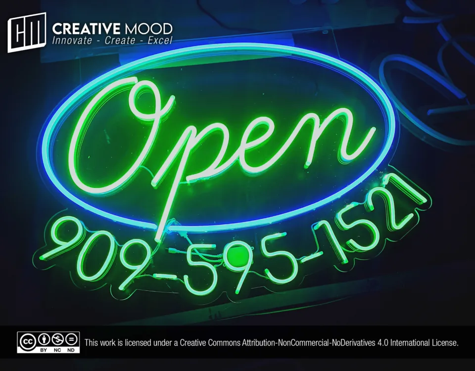 ‘Open’ Green And Blue LED Neon Sign