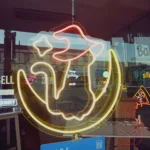 Witchy Cat on the Moon Yellow LED Neon Sign
