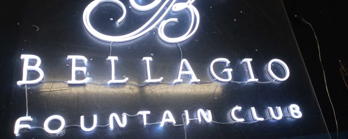 ‘BELLAGIO FOUNTAIN CLUB’ Cool White LED Neon Sign