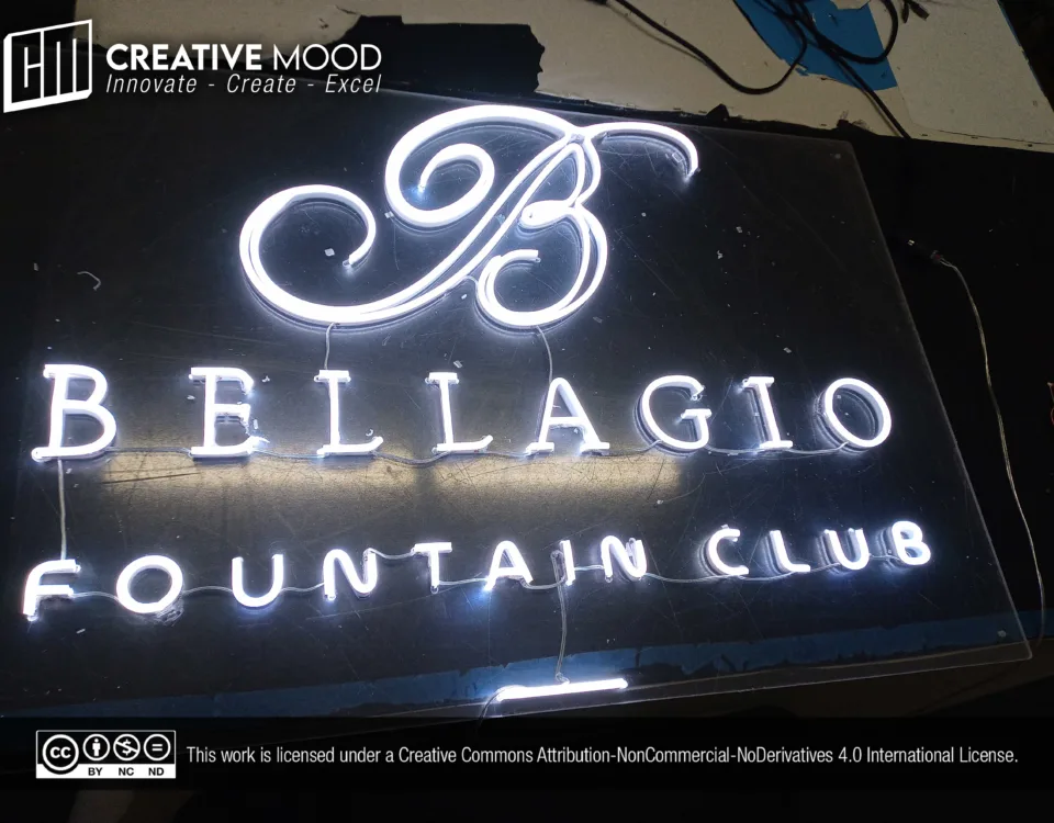 ‘BELLAGIO FOUNTAIN CLUB’ Cool White LED Neon Sign