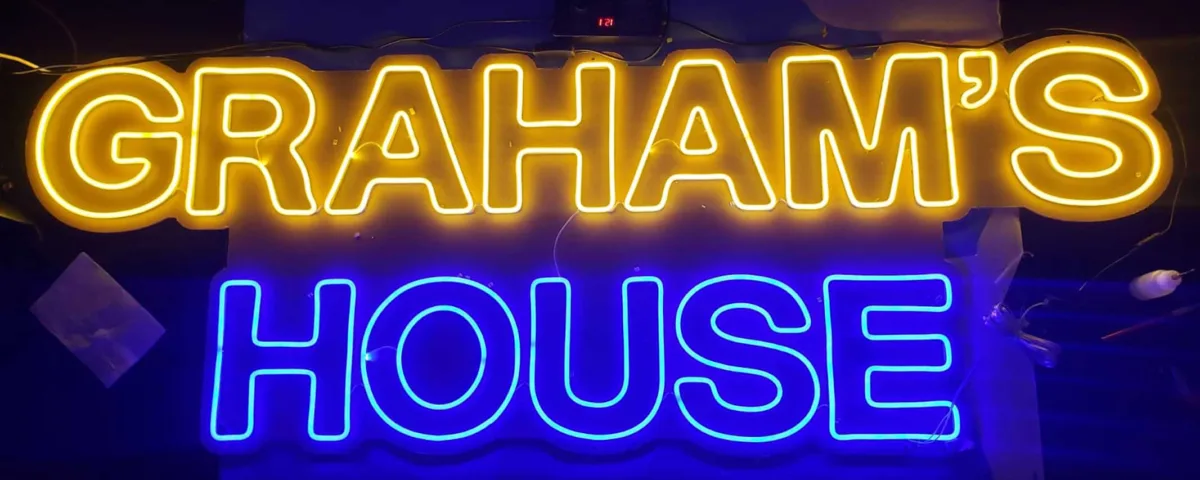 ‘GRAHAM'S HOUSE’ Blue And Yellow LED Neon Sign